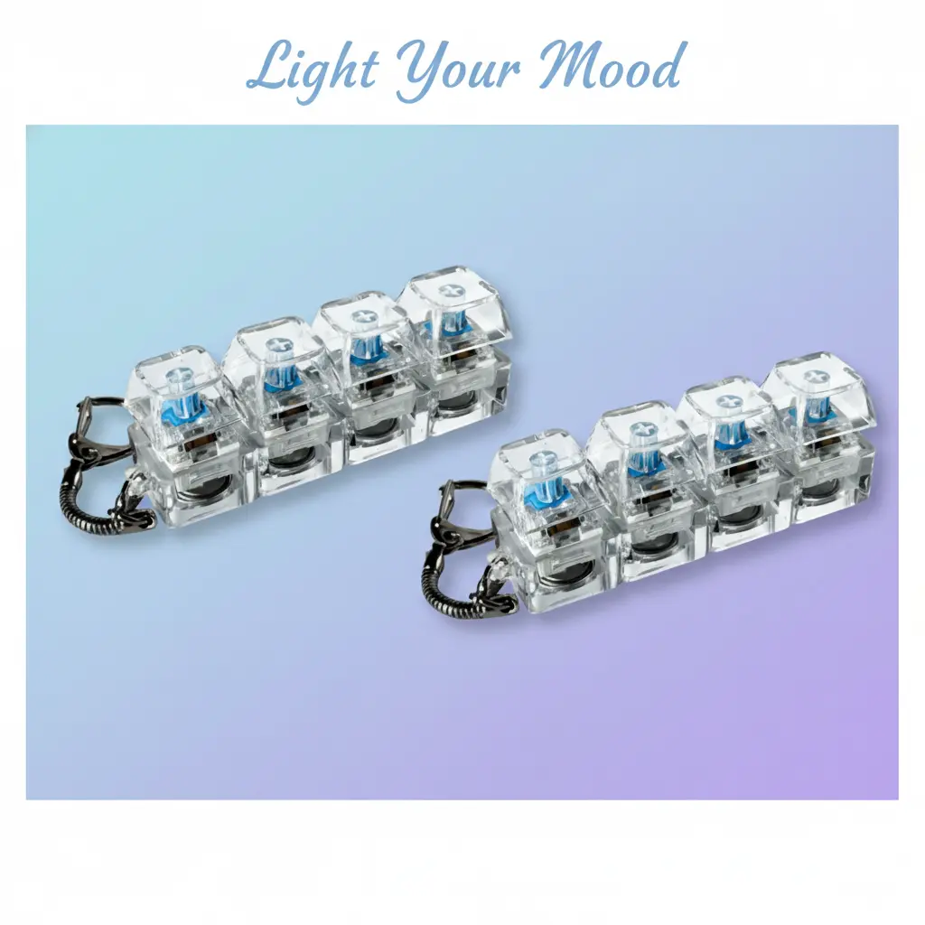 Customizable Translucent Mood-Lighting Keychain, Fashion Accessory with 4 Transparent Buttons Featuring Blue Centers