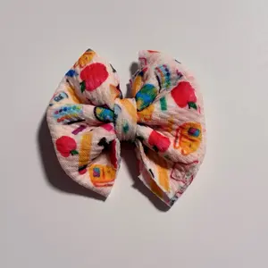 Back to School Clip On Bow with Colorful School Themed Design for Back to School Accessories