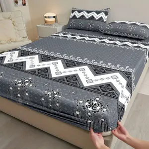 Fitted Sheet Bedding 3pcs Set - 3pcss Classic Gray And White Geometric Pattern Mattress Protector Ten Sizes - 1-Fitted Sheet - 2-Pillowcases - No Pillow Core - Stylish Soft And Comfortable Bed Fitted Sheet - Skin-Friendly And Breathable Bed Sheet Be summe