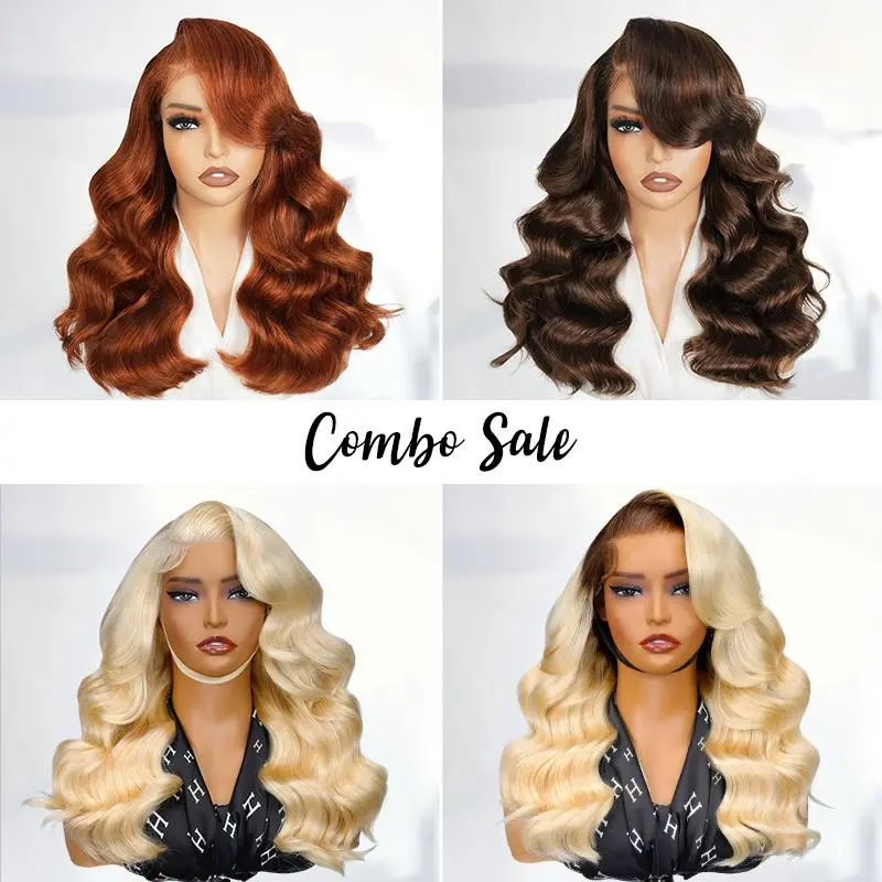 [COMBO SALE] West Kiss Glueless 250% Density Right Side Part Human Wigs LayerCut Body Wave 6x8 Lace Closure Wig Pre Cut Pre Plucked Human Hair