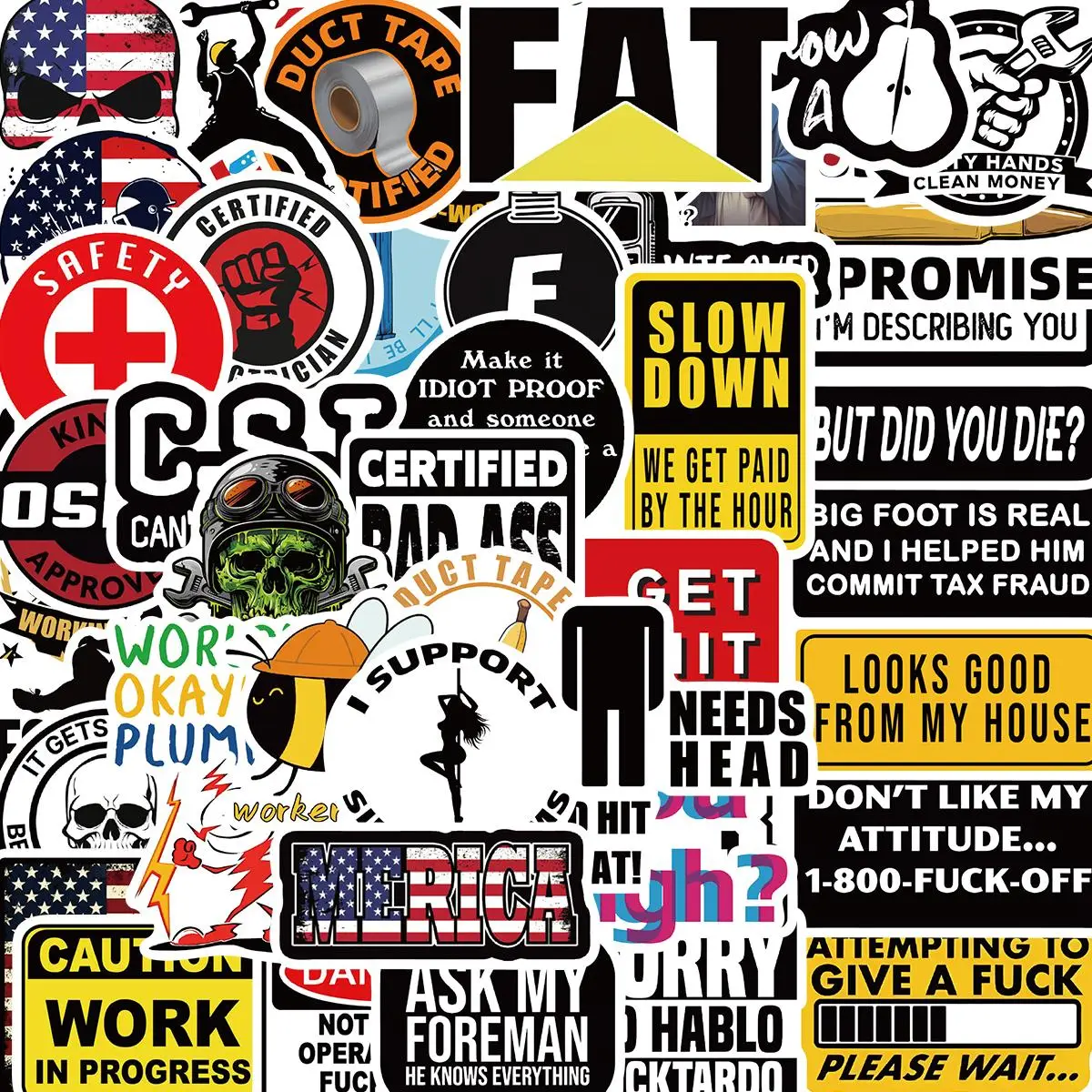 Funny Safety Helmet Sticker, 50pcs Cartoon Interesting Sticker, Diy Decorative Sticker for Luggage Skateboard Refrigerator Notebook