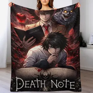 Death Note Throw Blanket Light Yagami L Ryuk Anime Flannel Blanket Soft Cozy Blanket for Bedroom Couch Sofa All Season Decorative Blanket for Fans