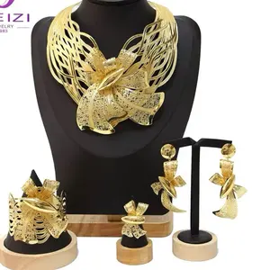 High Quality Fashion Jewelry Set Gold Leaf Design Necklace Earrings Ring Set for Women