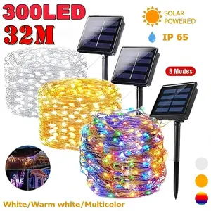 32m/22m/12m/7m Solar Light Outdoor, 8 Modes Copper Wire Outdoor LED Lights, Festoon Waterproof Garland LED Fairy String Lights, Street Garland for Christmas Wedding Party Solar Lamp Decor