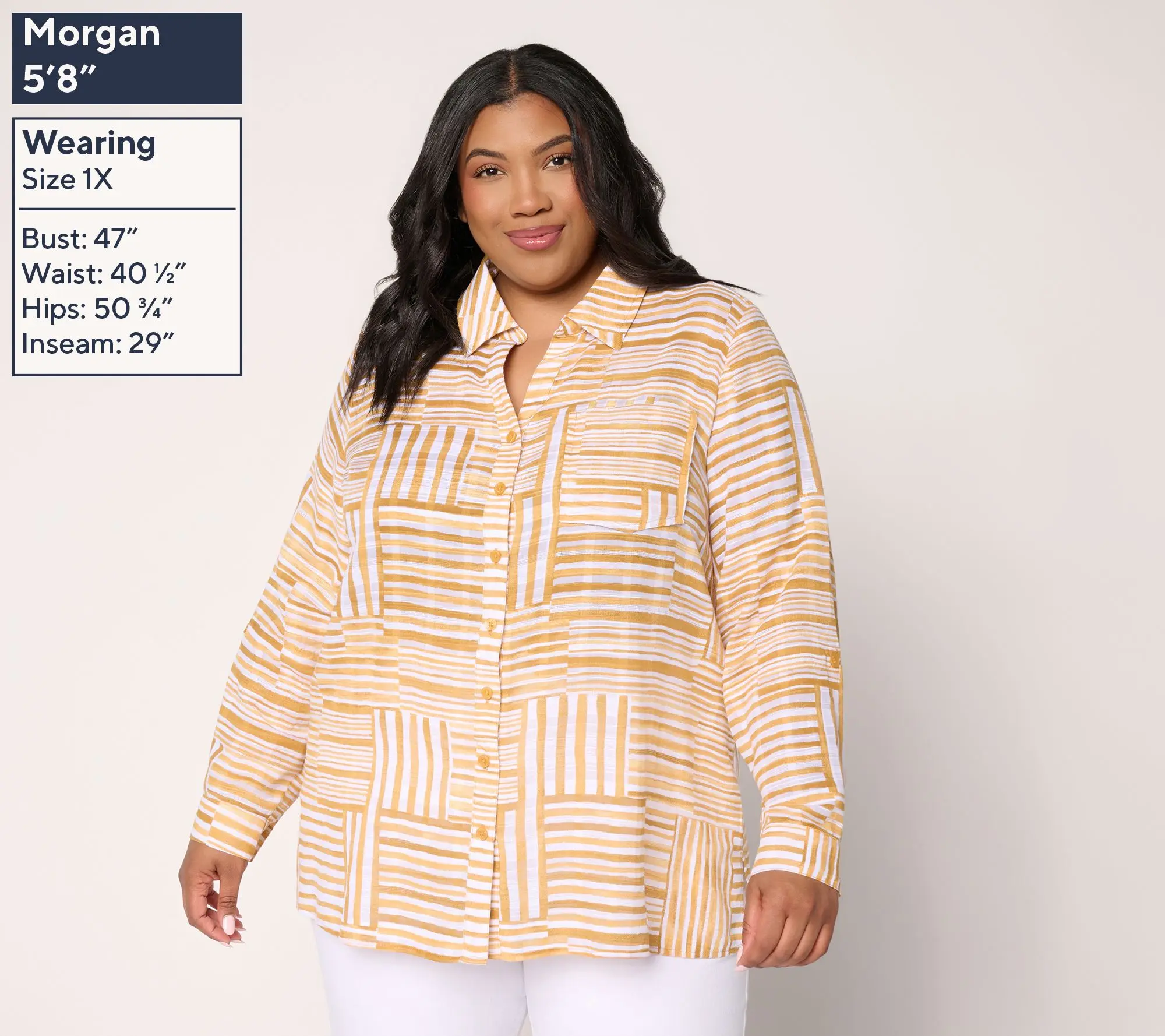 Joan Rivers Regular Button Front Patch Striped Hit Tunic