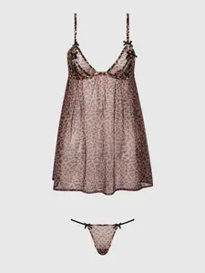 ALIA LEOPARD MESH UNDERWIRE BABYDOLL & G-STRING SET