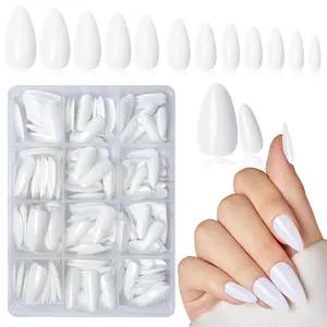 White Medium Almond Acrylic Fake Nail Tips, Stylish Acrylic Nails, 240pcs/box Full Cover Artificial Fingernail, Reusable Press on Nails for Home DIY Nail Salon Nail Extension, Diy Nail Kit