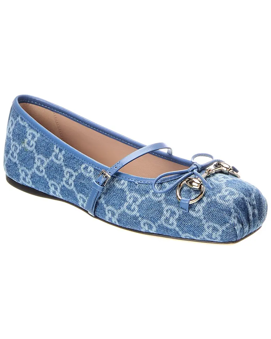 Gucci Horsebit Denim Ballet Flat