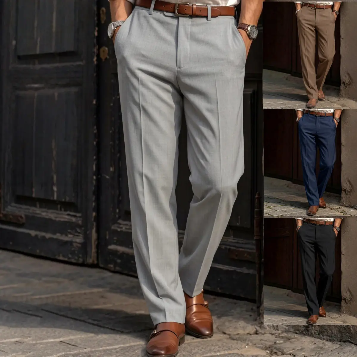 Summer men’s stretch dress pants, no ironing required; golf long pants suitable for business casual wear—an essential for men. Flat front design, solid color, minimalist casual long pants available in multiple colors. Father’s Day gift.