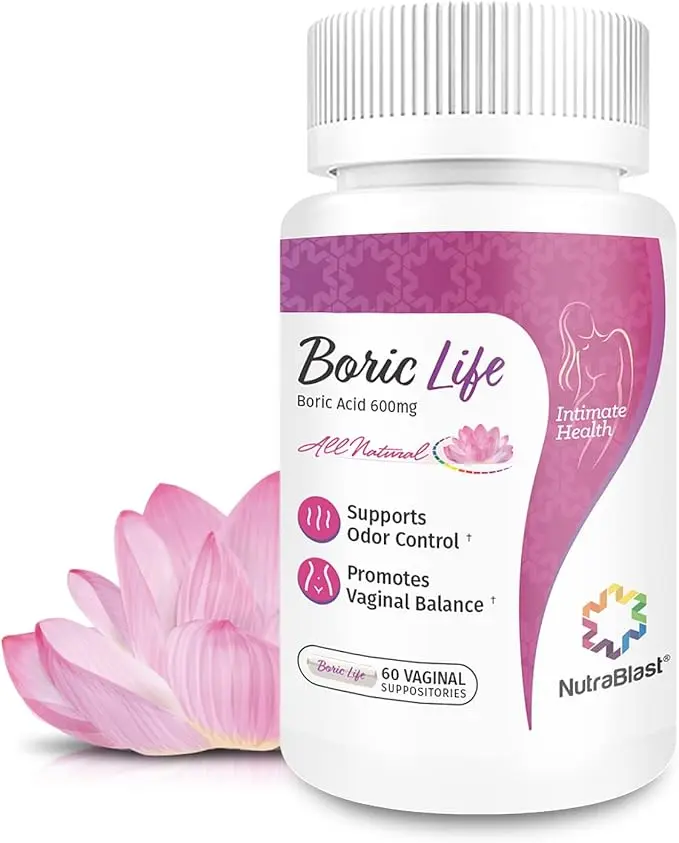 NutraBlast Boric Acid Suppositories - 100% Pure Made in USA - Boric Life Intimate Health Support (60 Count)