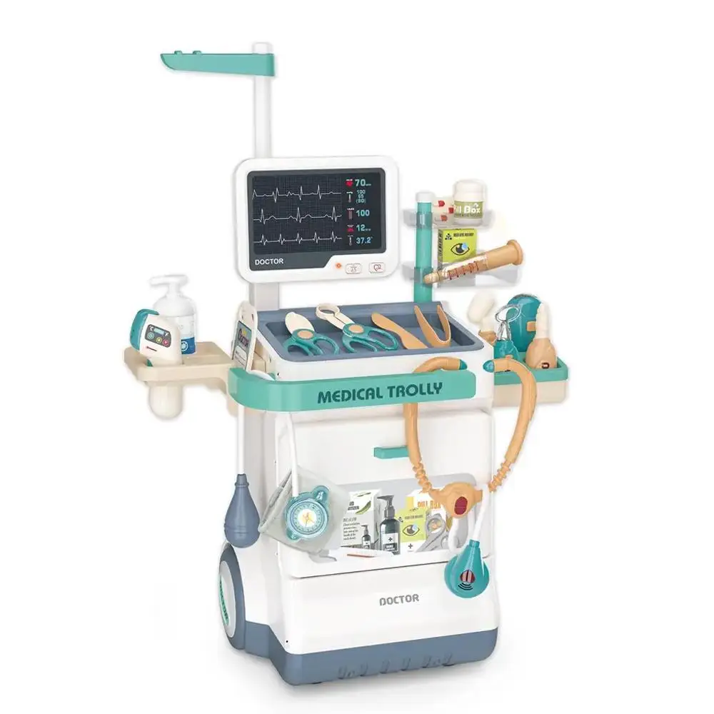 Kids Doctor Medical Toys Set, Medical Station Pretend Play Toy Set, Simulated Medical EKG Medical Table with Stethoscope and Medical Instruments, Summ