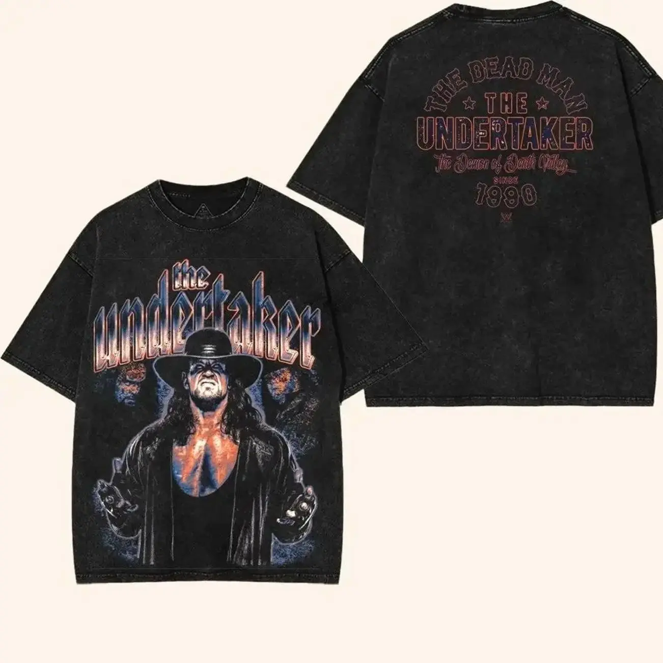 REtro The Undertaker Washed T-Shirt Wrestling Shirt WWE Fans WWE Tee Menswear Cotton Crewneck Premium American Made Acid Washed 100% Cotton Fabric Top Streetwear Tropical Seamless