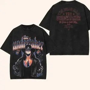 REtro The Undertaker Washed T-Shirt Wrestling Shirt WWE Fans WWE Tee Menswear Cotton Crewneck Premium American Made Acid Washed 100% Cotton Fabric Top Streetwear Tropical Seamless