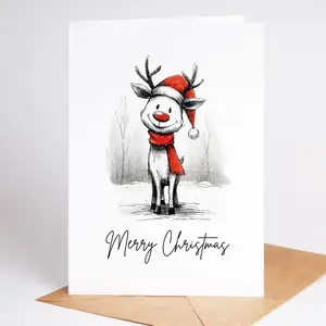 Reindeer Christmas Cards Set of 10 | Cute Holiday Greeting Cards | Merry Christmas Card Pack | Blank Inside Rustic Winter Reindeer Cards