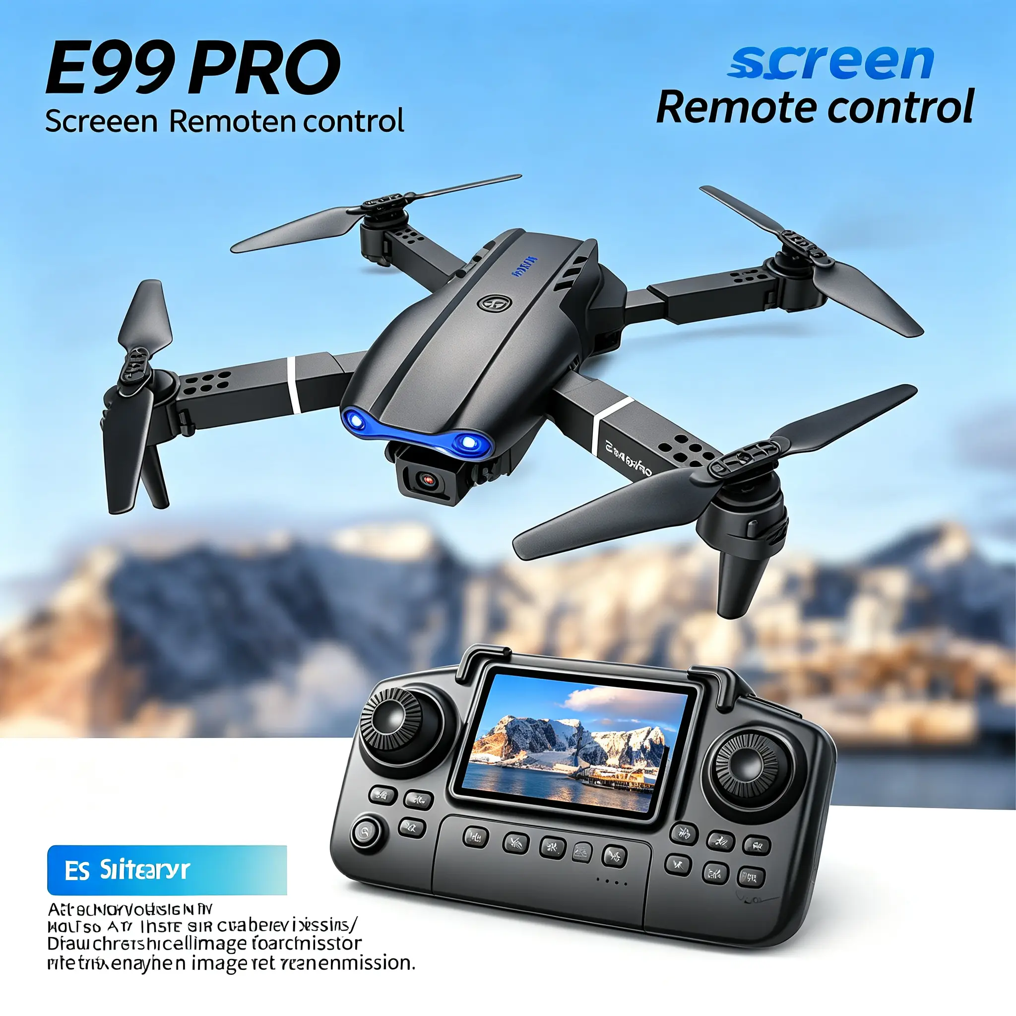 E99 PRO Screen Remote Control Drone - 4K Video Transmission, Enhanced Smart Features, Black Camera Drone
