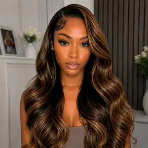 AFRIBYE 13x6 HD Transparent Lace Front Wigs Human Hair Body Wave P1B/30 Honey Brown Ombre Highlight 200% Density | Pre-Plucked Bleached Knots Baby Hair Natural Hairline Wigs for Black Women#summerwins