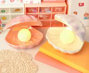 Nordic Modern Shell LED Nightlight Bedroom Study Bedside Ceramic Pearl Lamp Living Room Decorative Desktop Ornaments Night Light