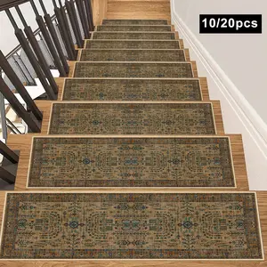 10-Piece Non-Slip Stair Mats, Durable Anti-Skid Pads for Kids, Elderly & Pets, Easy Installation, Universal Setting Carpet Tiles, Boho Area Rugs