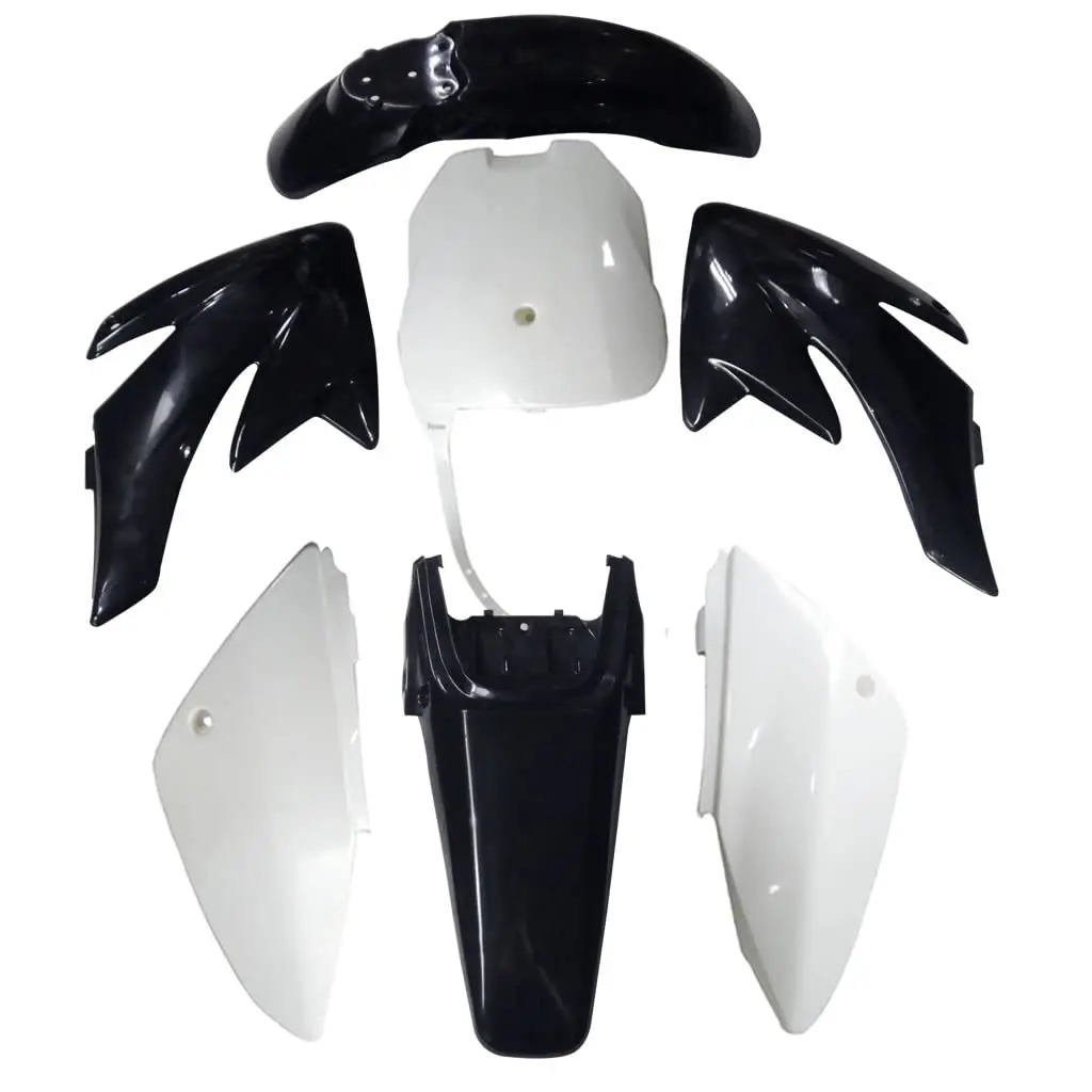 7pcs Motorcycle Plastics Fairing Fender Kit Body Panels for Dirt Pit Bike CRF70 CRF70F XR70 2006-2012 SSR Taotao Thumpstar Pitpro Atomik CRF 70 Fairing Style Offroad Mobility (Black with White)