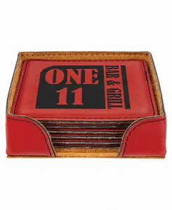 Custom Engraved Leather Coasters 6pc