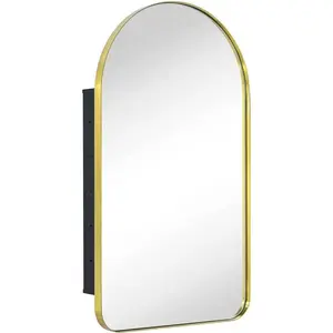Eghome Brushed Gold Arched Recessed Bathroom Medicine Cabinet with Mirror Stainless Steel Metal Fram