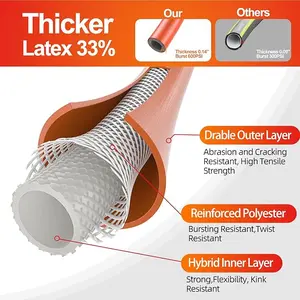 Garden Hose 200 ft x 5/8 in, Heavy Duty Leader Hose Extension, Flexible and Lightweight Short Water Hose, Kink-less Hybrid Rubber Hose with 3/4" Brass Fittings