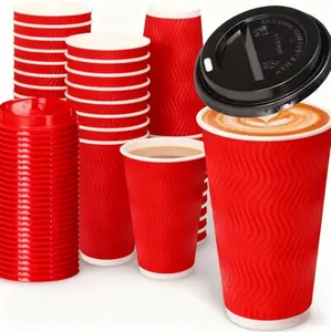 Daily life 16oz Coffee Cups with Lids,  KIJKSYJ 100 Pack Insulated Ripple Paper Cups, Disposable Coffee Cups for Water, Juice, Coffee