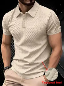 Men's Summer Casual Textured Polo Neck T-Shirt, Breathable Comfort, Fashionable Multi-Color Options, Essential Daily Wear