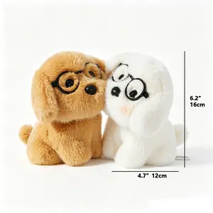 6" Magnetic Hugging Dog Plush Set, Cute Glasses Puppies That Stick Together, Soft Stuffed Animal Pair for Desk Decor, Backpack Charm & Kids Gift