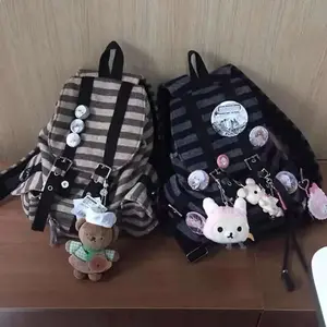 2024 New Striped Korean Casual Backpacks Drawstring Y2k College Student Bags Large Capacity Versatile Backpacks Women's Bags