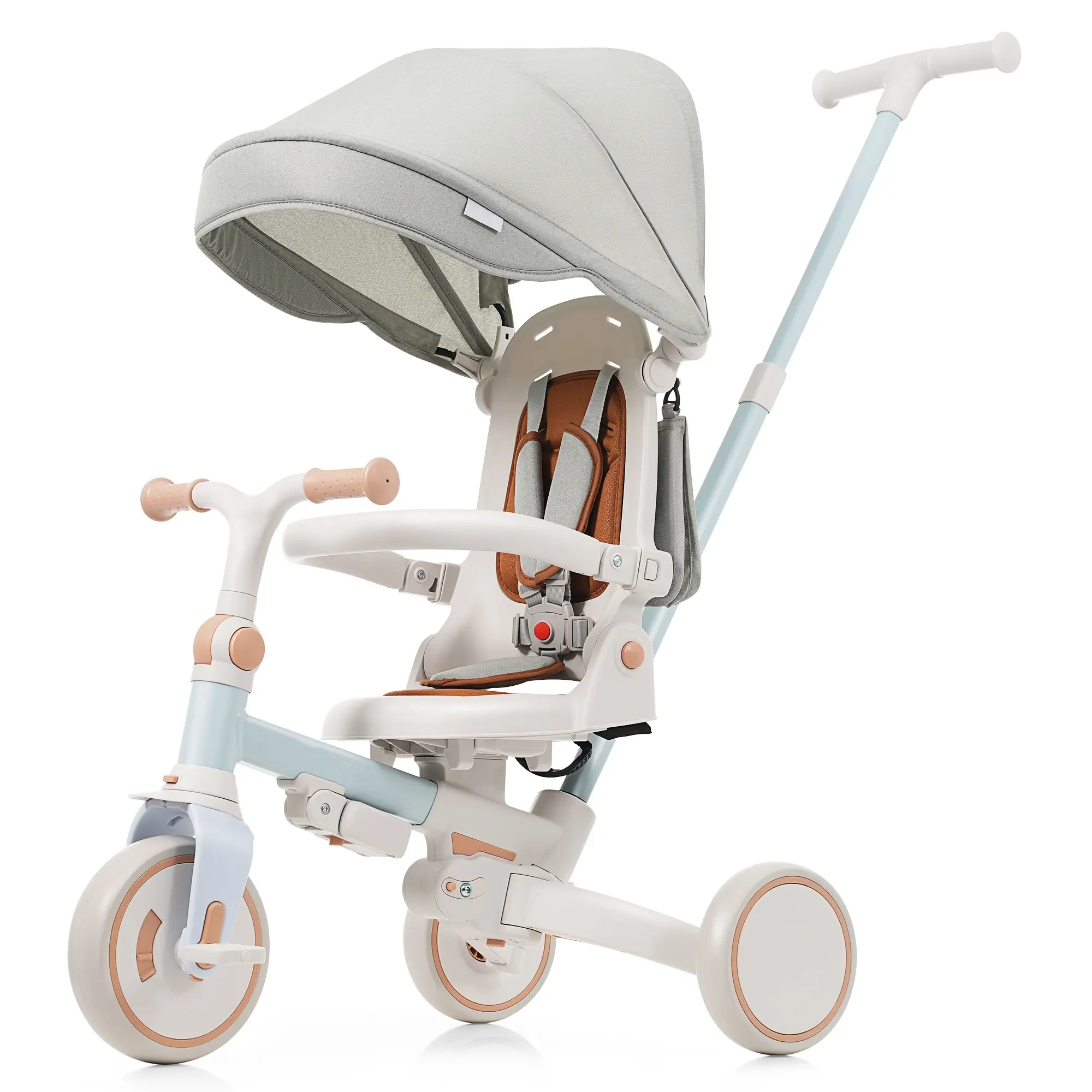 7-in-1 Foldable Baby Tricycle | Removable Parent Push Handle + Pedals | Canopy & Guardrail | 12-72M On-The-Go Fun!