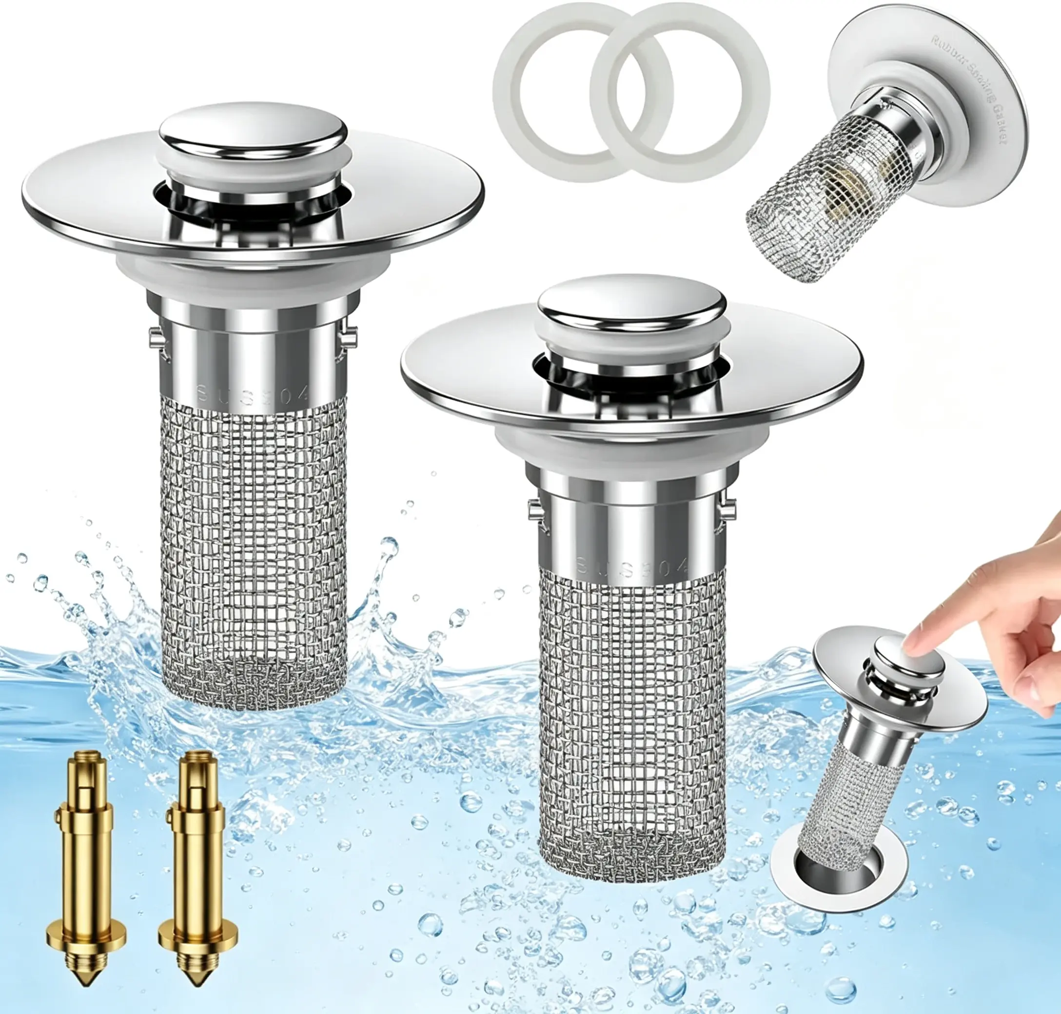 stainless steel hair catcher basket,Pop Up Sink Drain Strain, Bathroom Sink Stopper with Removable Stainless Steel, Filter Basket Hair Catcher Hair Catcher