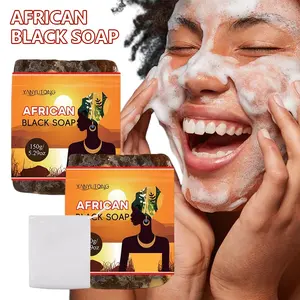 2-pack 150g African black soap, black soap - deep cleaning containing glycerin and coconut oil, moisturizing and hydrating the skin, refreshing fragrance, facial and body cleansing soap, suitable for all skin types, with a foaming net