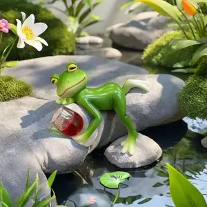 Fun frog ornaments - Country-style resin standing flower POTS with wine glasses, outdoor courtyard statues, suitable for terraces and courtyards - No electricity required, balcony decoration; creative design; fine craftsmanship, frog garden decoration