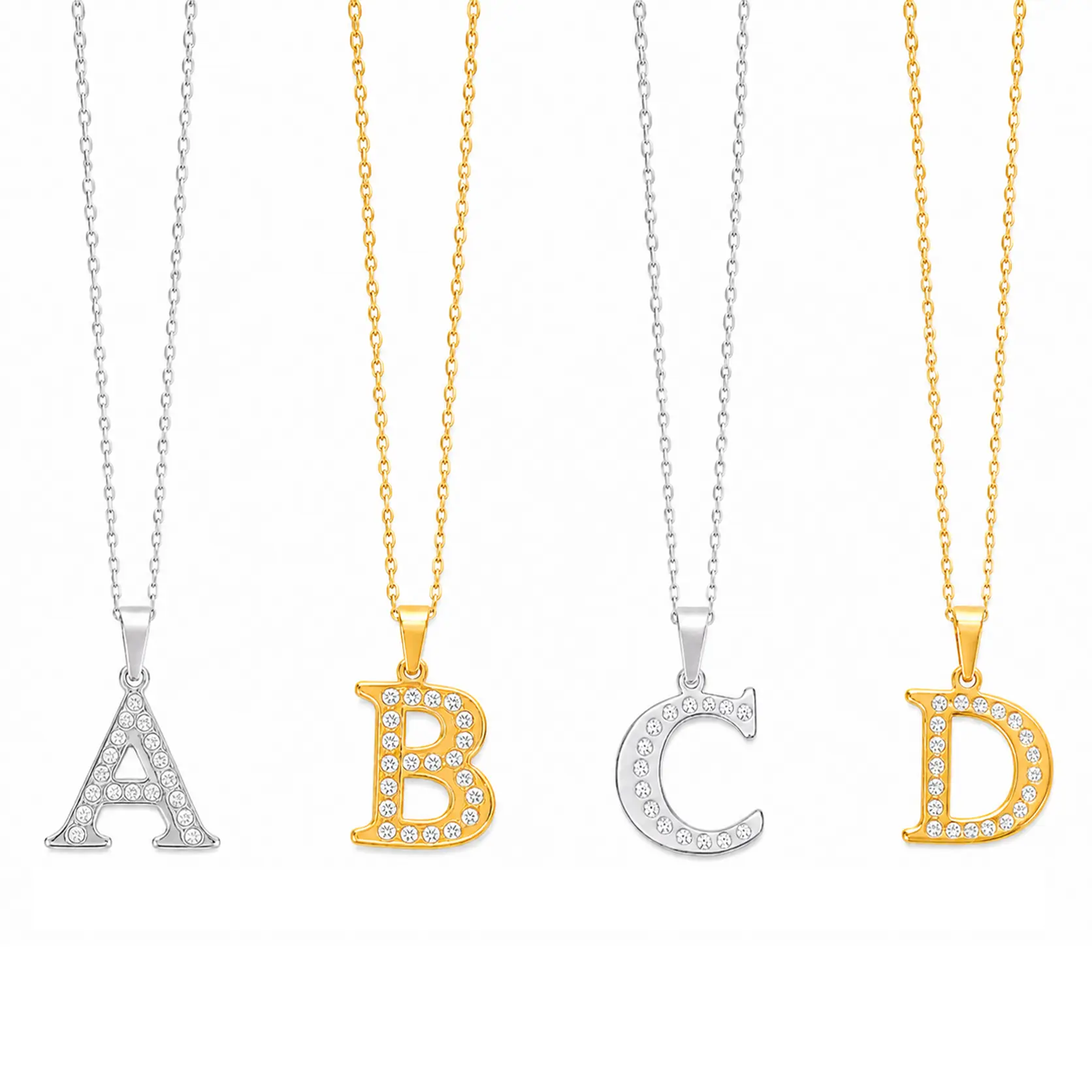 QUEENDO Silver Inlaid Alphabet Letter Pendant, Match with adjustable link bracelet, Personalized Initial Jewelry, daily party jewelry gift for Dating Vacation Holiday Outfit Ornaments