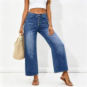 Casual Loose-Fit Denim Jeans High Waisted Ripped Flare Jeans for Women Distressed Bell Bottom Jeans Wide Leg Pants Womenswear