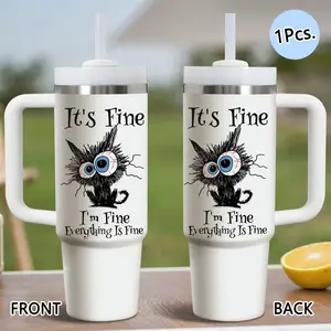 Funny Cat Personalized Sarcasm Vacuum Flasks 40oz Stainless Steel Tumbler with Handle & Straw, Vacuum Insulated Travel Mug Keeps Drinks Cold Up to 34 Hours, Leak-Resistant Cup for Iced Coffee, Water, Office, Gym or Travel