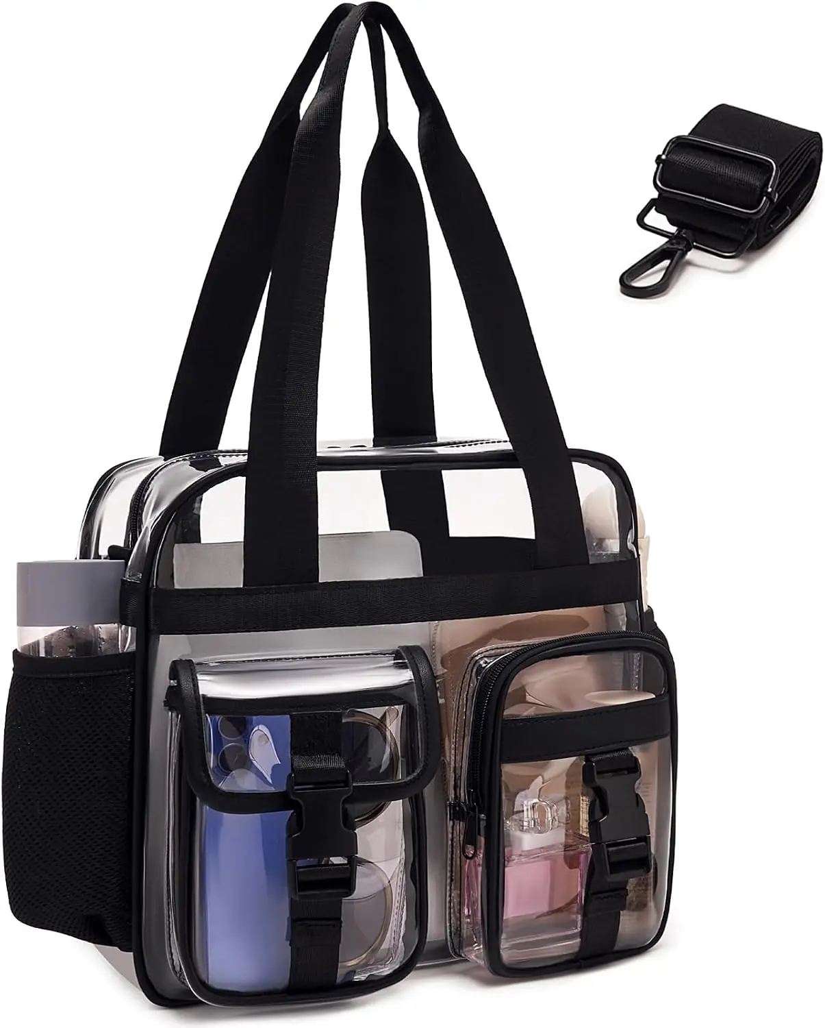 Eslcorri Clear Stadium Approved Tote Bag – 12 x 12 x 6 Transparent Crossbody Shoulder Bag for Concerts, Sports Events, Work & Travel