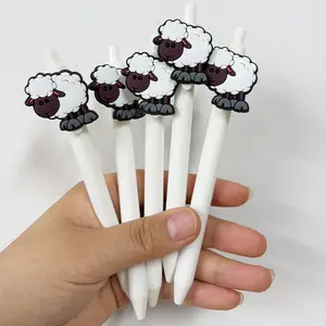 5pcs/10pcs Farm Lamb Pattern Sticker Pens Animal Lamb Series Click-Action Neutral Pens Solid Color Ballpoint Pens Suitable for Classmates, Colleagues, Teachers' Creative Gifts Daily Office Stationery Random Styles