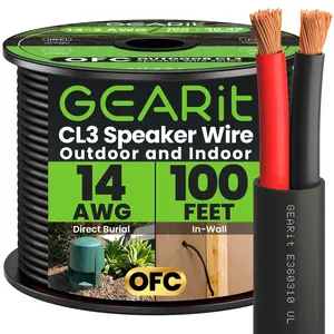 GEARit GEARit 14/2 AWG OFC CL3 Outdoor Speaker Wire, Extension Cord, Black
