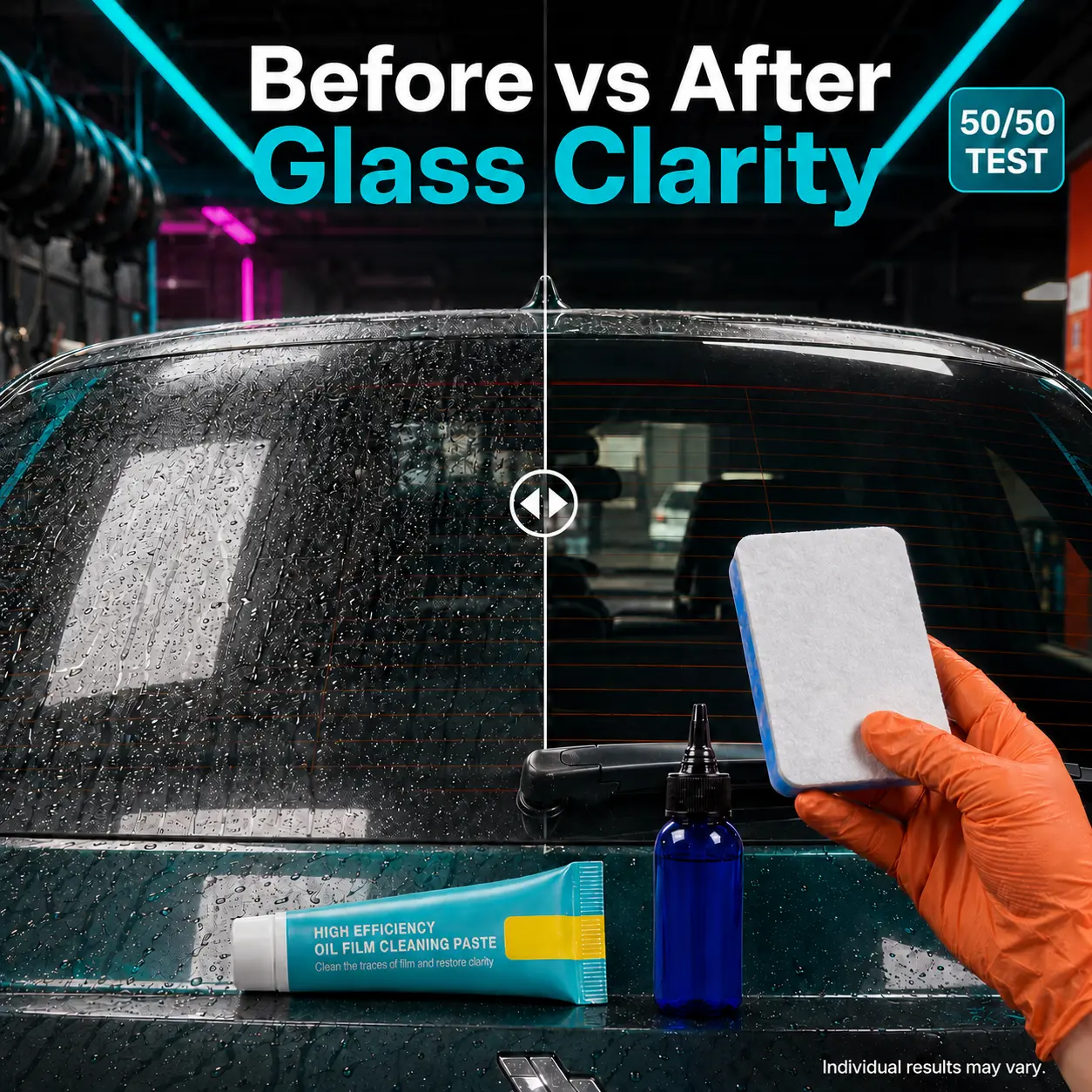 Car Glass Oil Film Cleaning Paste Kit, Windshield Cleaner with Sponge, Helps Rain Slide Off for Auto Windows & Mirrors