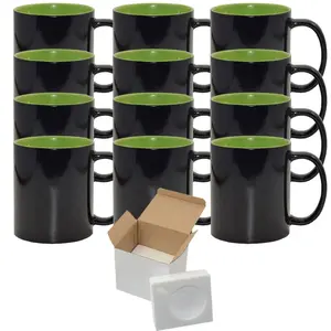 Set of 12 15oz Green Inner Color Changing Sublimation Mugs - Magic Color Charging - Included Foam Support Mug Shipping Boxes