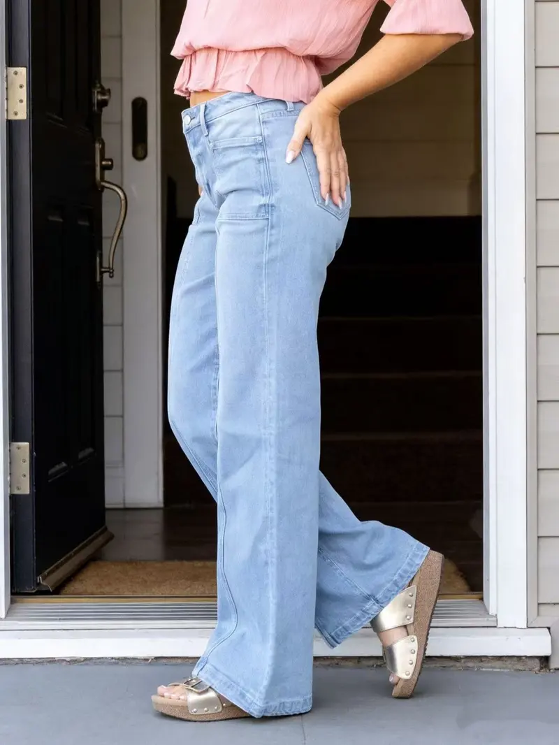 Women's Straight Leg Denim High Waist Baggy Casual Stretchy Loose Jeans