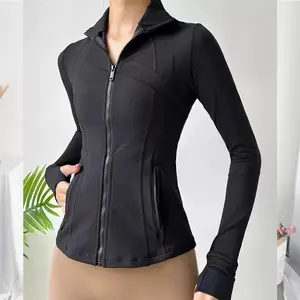 Long Slim Fit Yoga Jacket Stretch Sport Running Coat Women Soft Stretchy Yoga Jacket Daily Sport Outerwear Trendy Slim Gym Jacket Quick Dry Fitness Training Coat