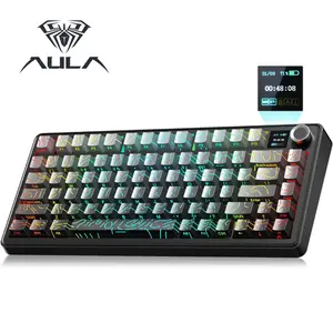 (NEW) Aula F75 MAX Wireless Mechanical Keyboard with TFT Screen and Knob, Gasket Gaming Keyboard in 75% Layout, Hot Swappable, RGB Backlight, for PC/Mac/Linux (Black Gradient)