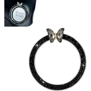 Bling Car Engine Start Stop Decoration Ring, Crystal Rhinestone Butterfly Ring for Car Button Ring, Car Interior Accessories for Women, Push to Start Button Cover Decoration(Purple)