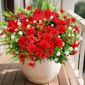 12 Bundles Artificial Geraniums Flowers, UV Resistant Fake Geranium Silk Flower, Realistic Faux Plants for Outdoor Garden Decor, Home Decoration Bouquet, Mix, Artificial Ferns