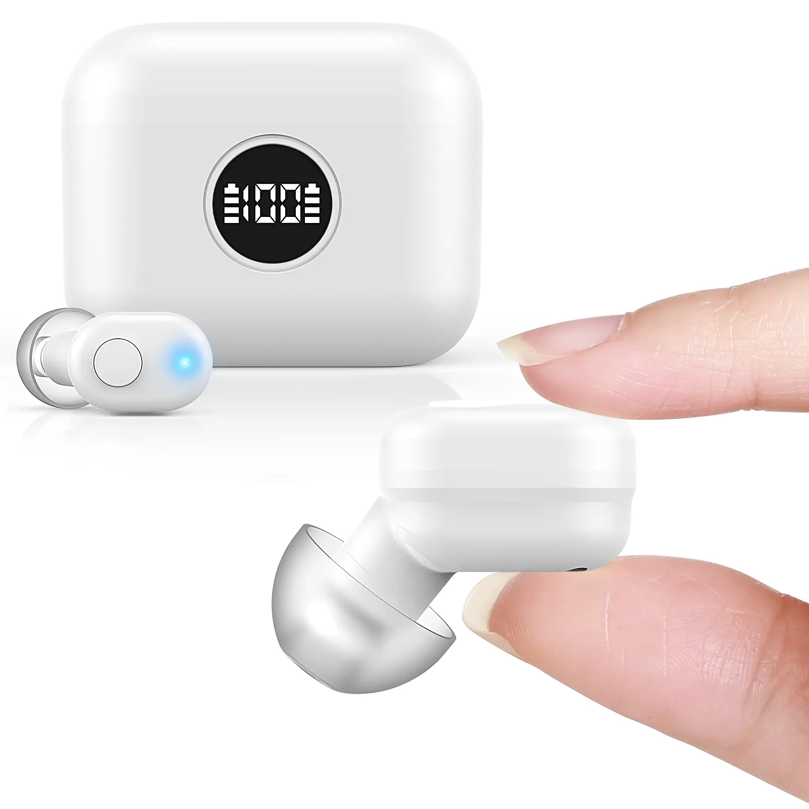 Rechargeable Hearing Aids for Mild to Moderate Hearing Loss, 33dB Gain Digital Noise Cancellation with 98% Noise Reduction, Invisible CIC Design with Charging Case, 5 Sizes Ear Domes, 100H Standby (Pair)