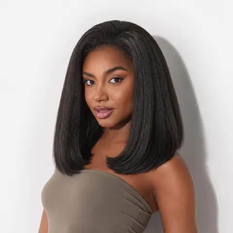 [New Arrival]Frodio Veralux™ Synthetic Fiber + Human Hair Yaki Straight Bob 3-in-1 Drawstring Half Wig Glueless | Wear & Go, Soft Texture, Polished Shape#SohoChic
