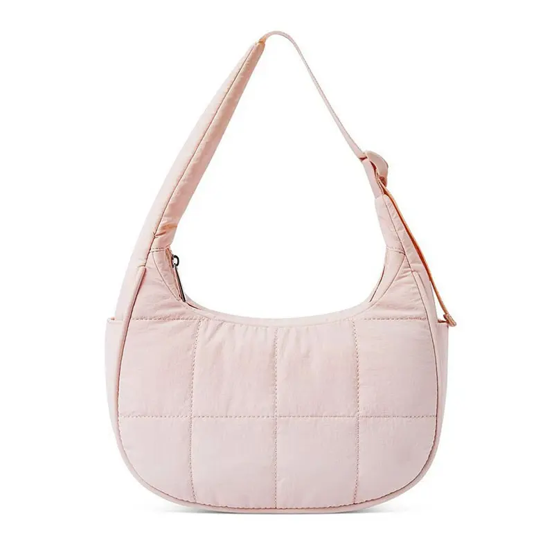 Small Puffer Crescent Shoulder Bag for Women – Quilted Waterproof Nylon Lightweight Purse with Side Pocket, Travel & Gym Handbag for Fall